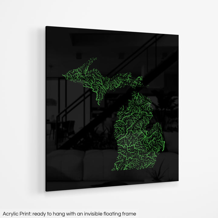 Michigan - River basin map, rainbow colours - Wall Art