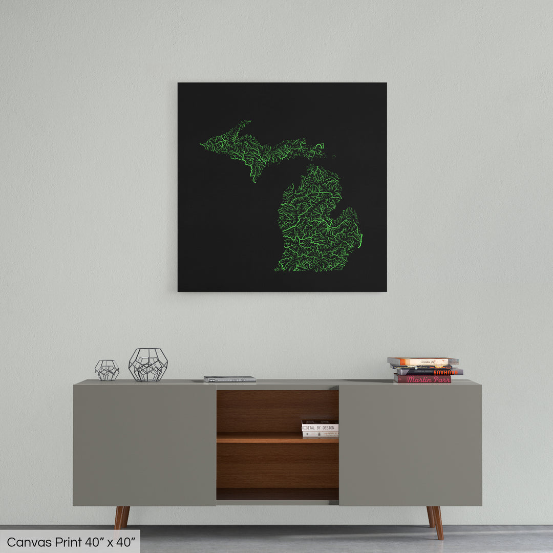Michigan - River basin map, rainbow colours - Wall Art