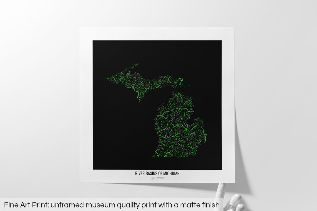 Michigan - River basin map, rainbow colours - Wall Art