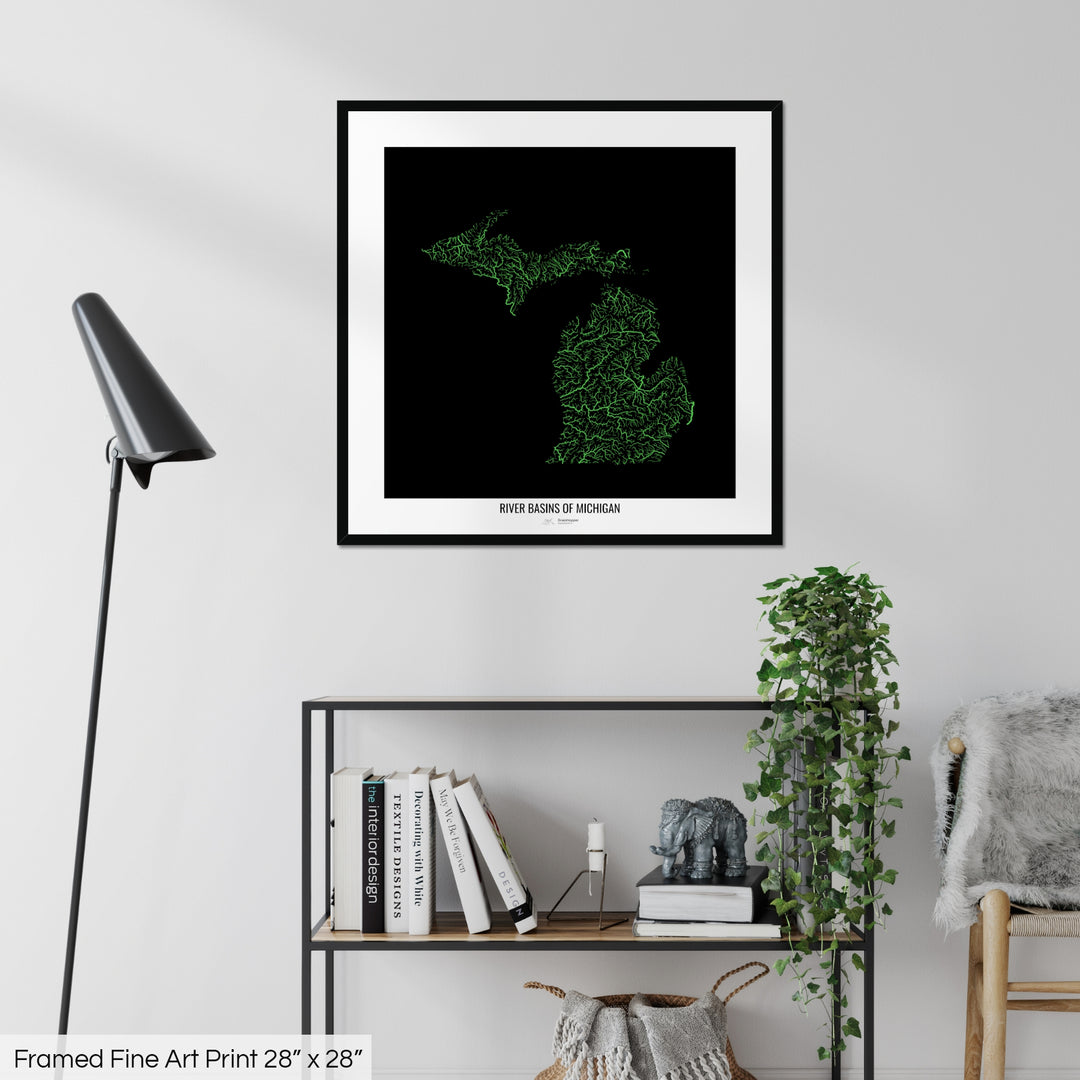 Michigan - River basin map, rainbow colours - Wall Art