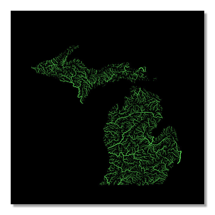 Michigan - River basin map, rainbow colours - Wall Art