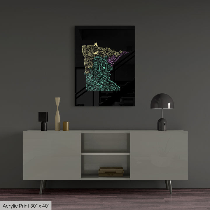 Minnesota - River basin map, pastel colours - Wall Art