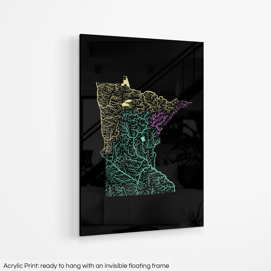 Minnesota - River basin map, pastel colours - Wall Art