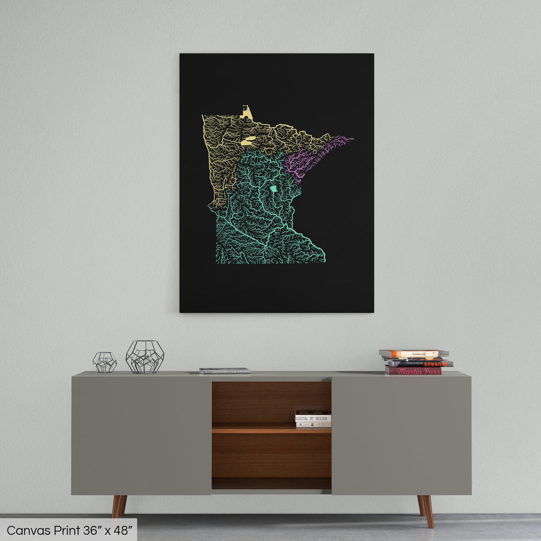 Minnesota - River basin map, pastel colours - Wall Art