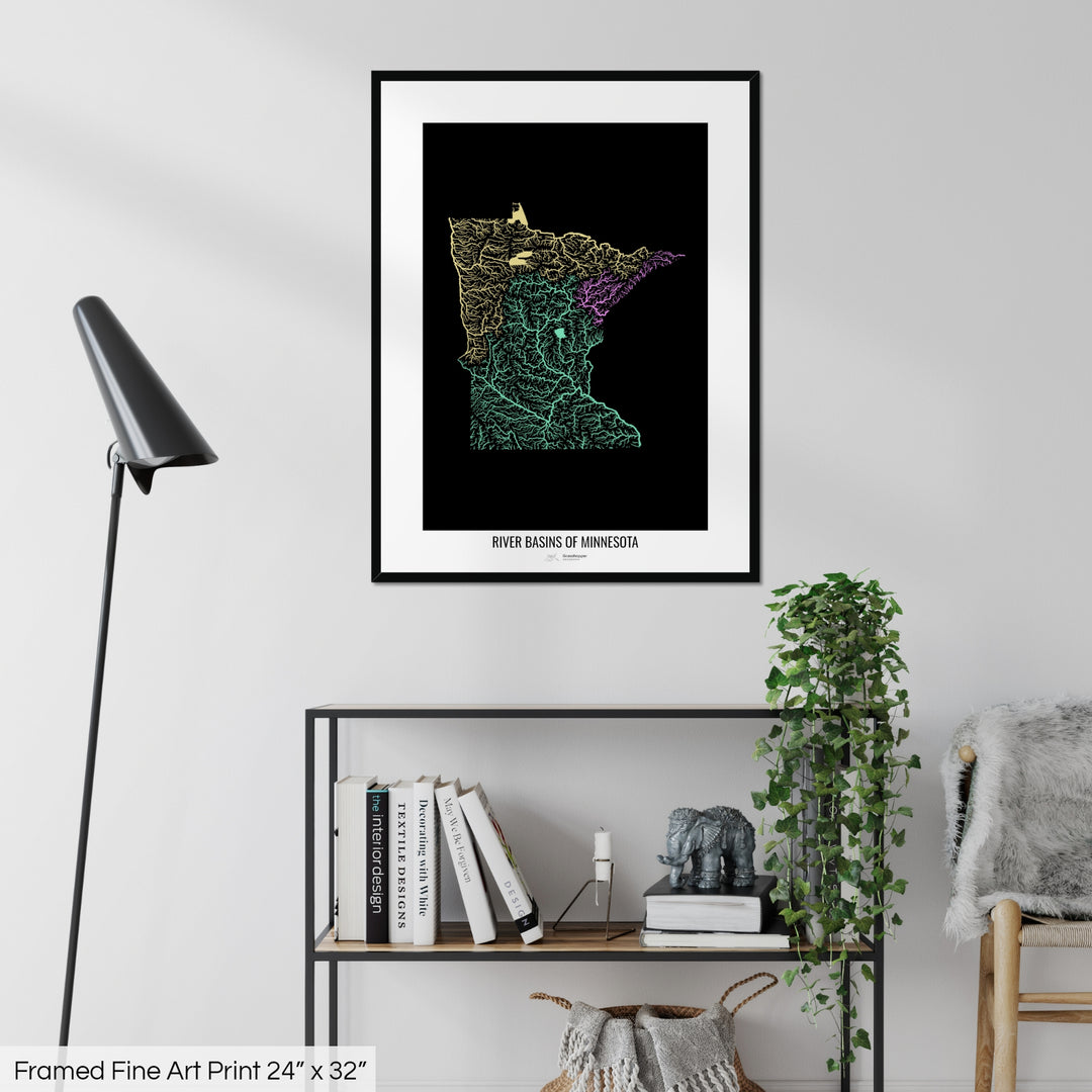 Minnesota - River basin map, pastel colours - Wall Art