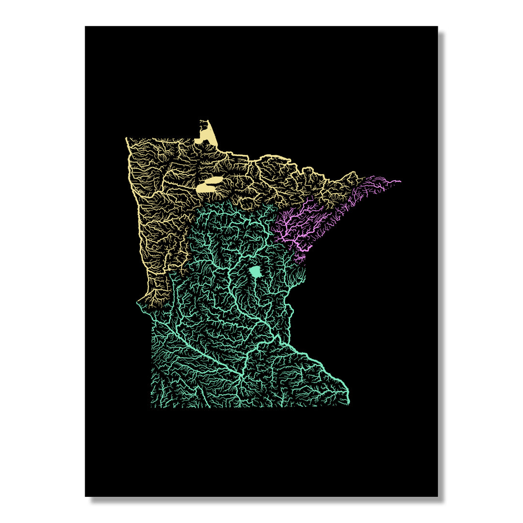 Minnesota - River basin map, pastel colours - Wall Art