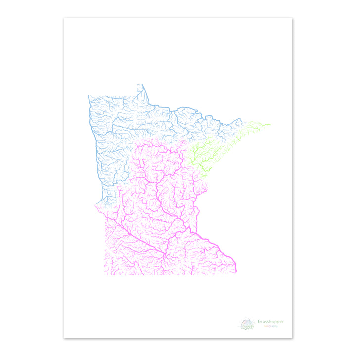 Minnesota - River basin map, pastel on white - Fine Art Print