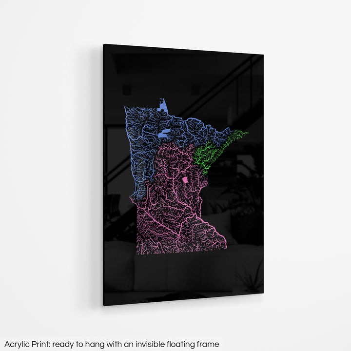 Minnesota - River basin map, rainbow colours - Wall Art