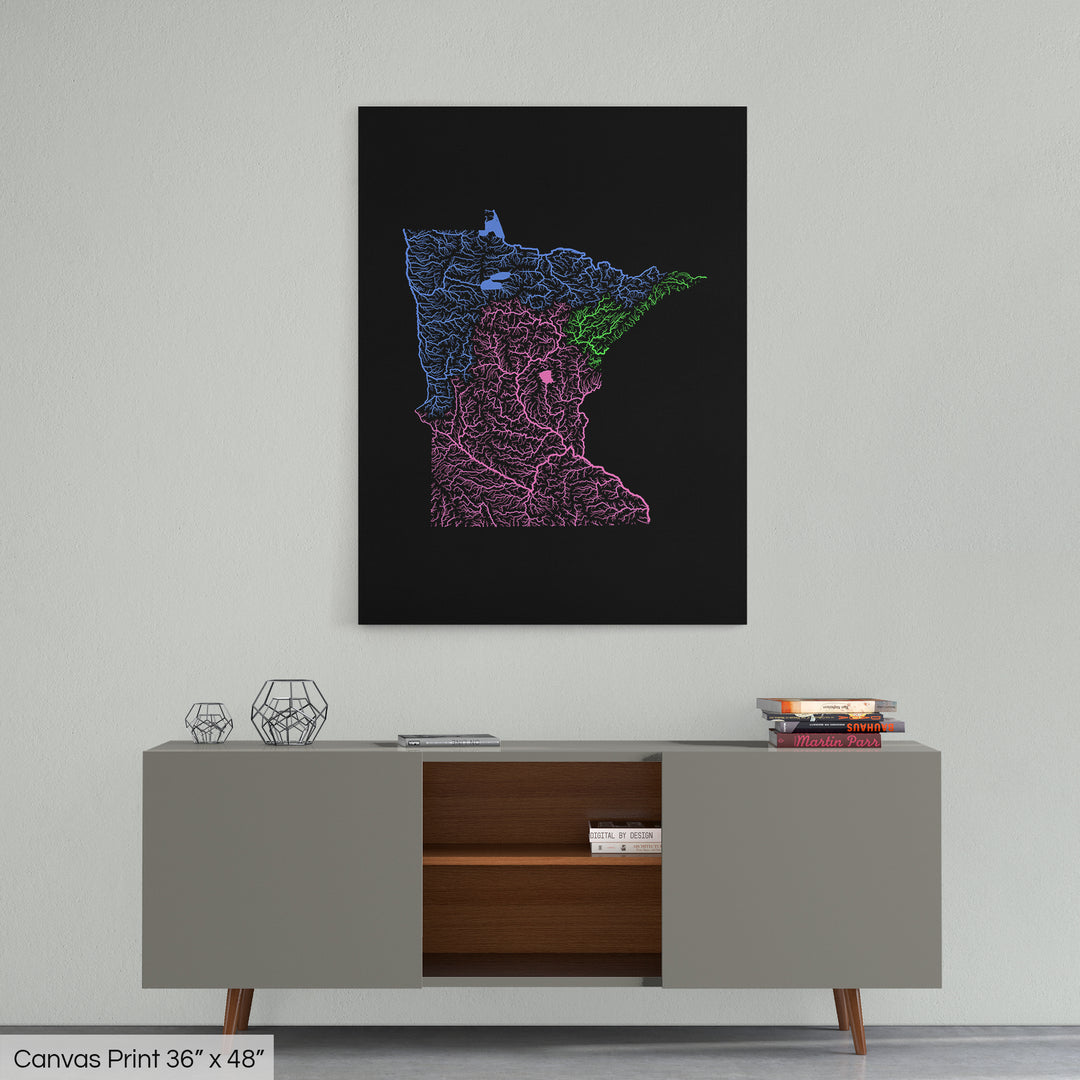 Minnesota - River basin map, rainbow colours - Wall Art