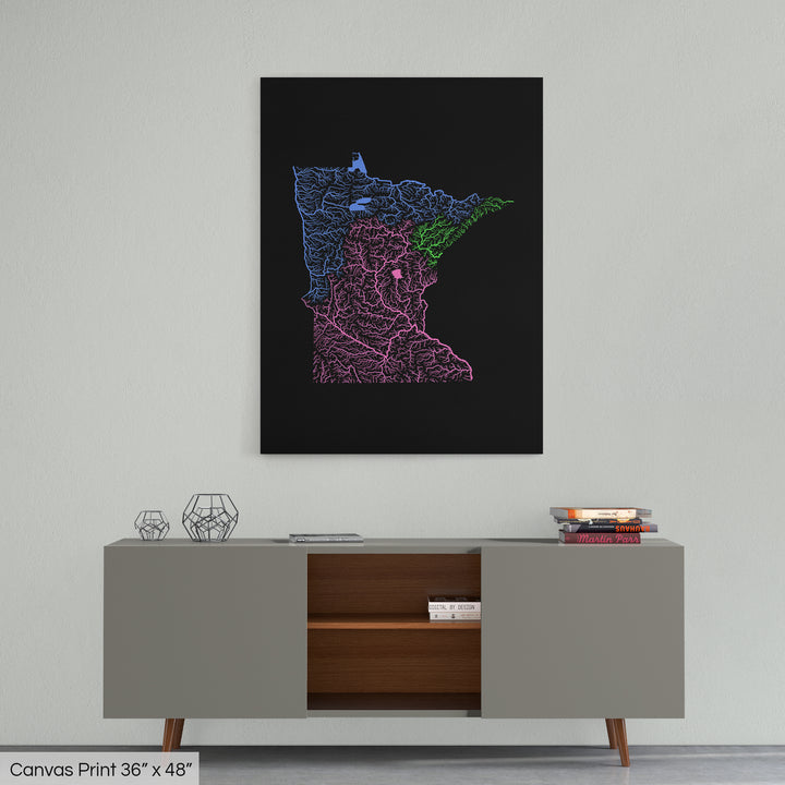Minnesota - River basin map, rainbow colours - Wall Art