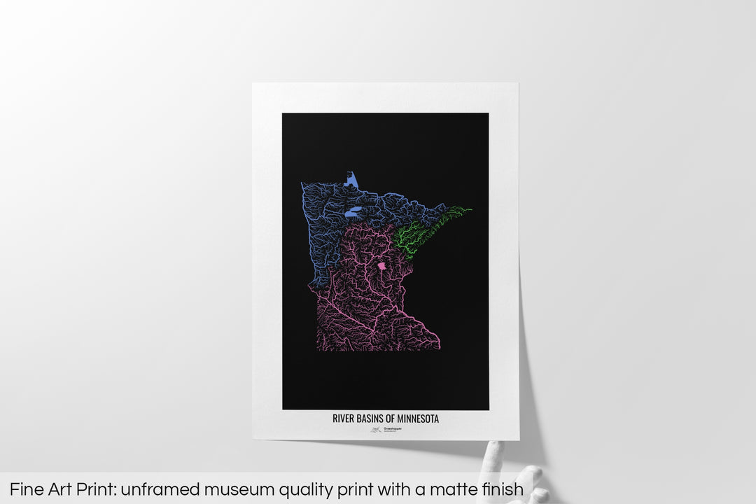 Minnesota - River basin map, rainbow colours - Wall Art