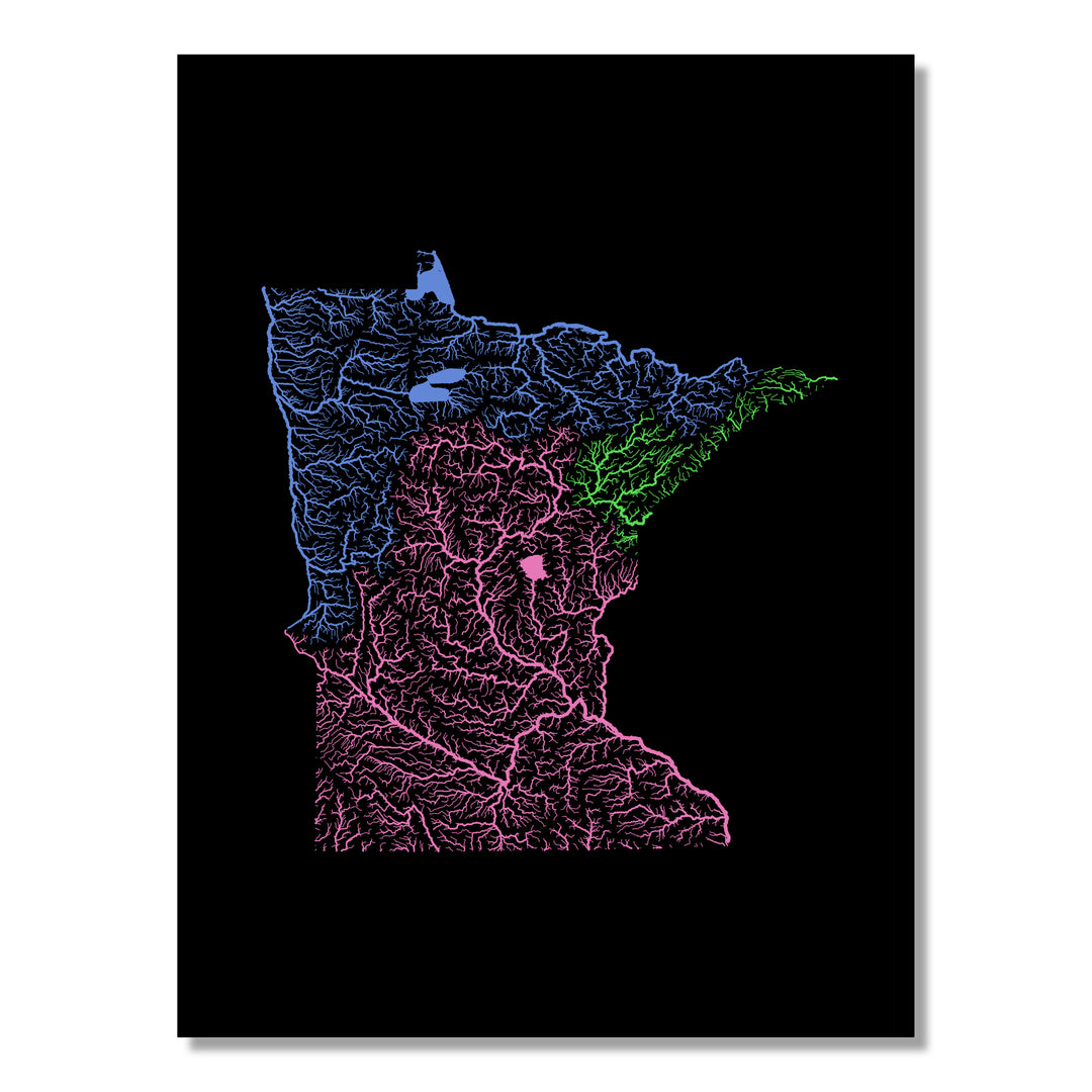 Minnesota - River basin map, rainbow colours - Wall Art