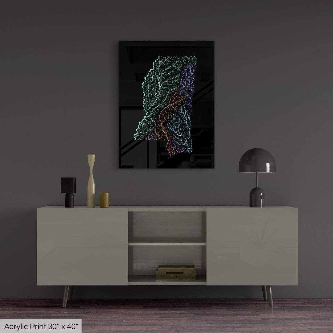 Mississippi - River basin map, pastel colours - Wall Art