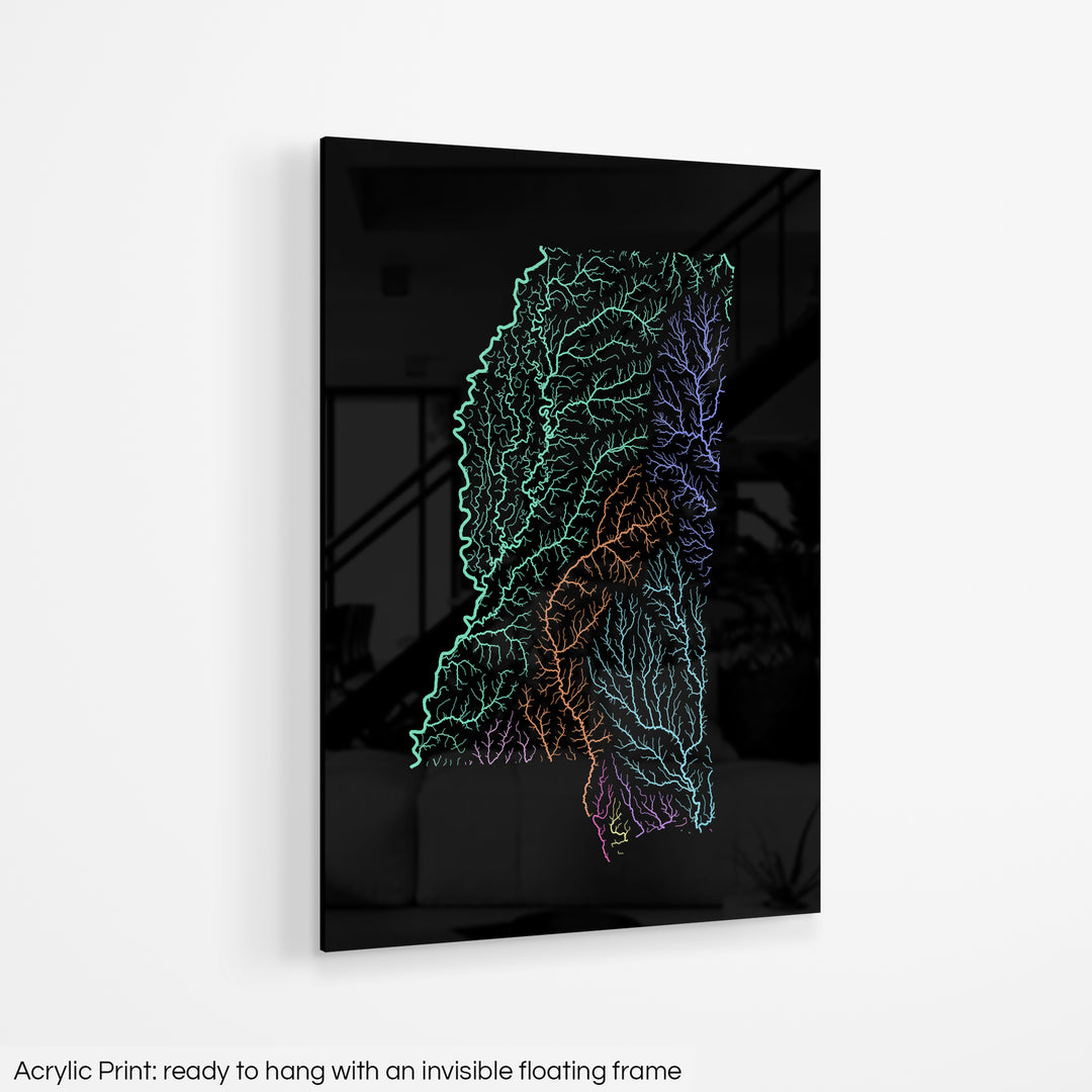 Mississippi - River basin map, pastel colours - Wall Art