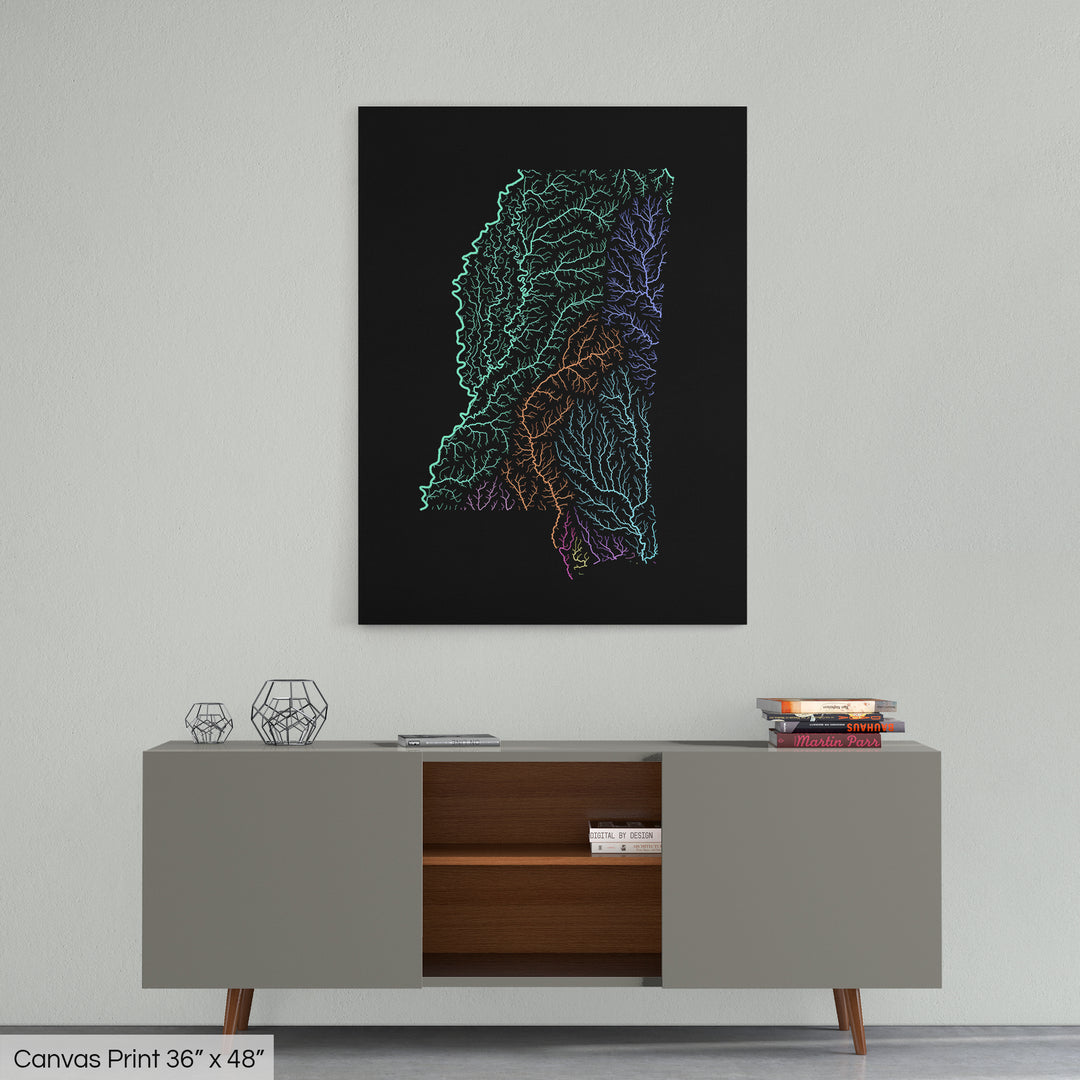 Mississippi - River basin map, pastel colours - Wall Art
