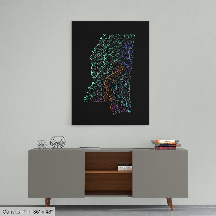 Mississippi - River basin map, pastel colours - Wall Art