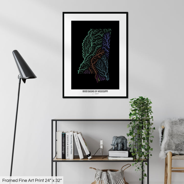 Mississippi - River basin map, pastel colours - Wall Art