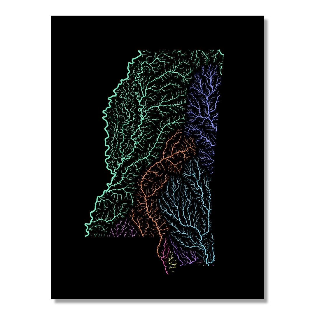 Mississippi - River basin map, pastel colours - Wall Art