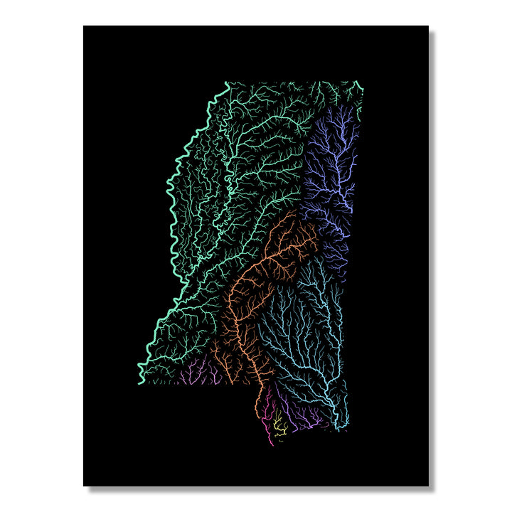 Mississippi - River basin map, pastel colours - Wall Art