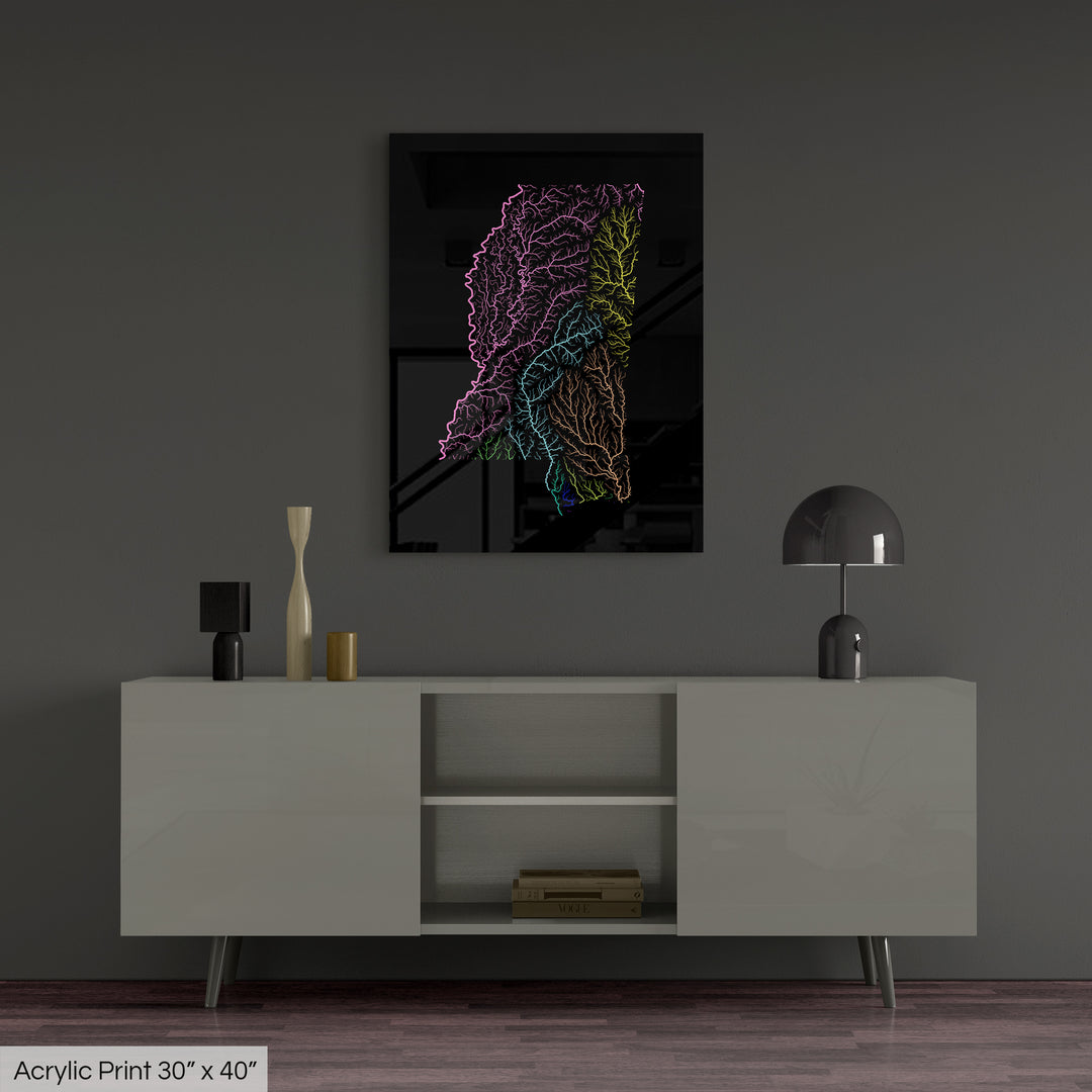 Mississippi - River basin map, rainbow colours - Wall Art