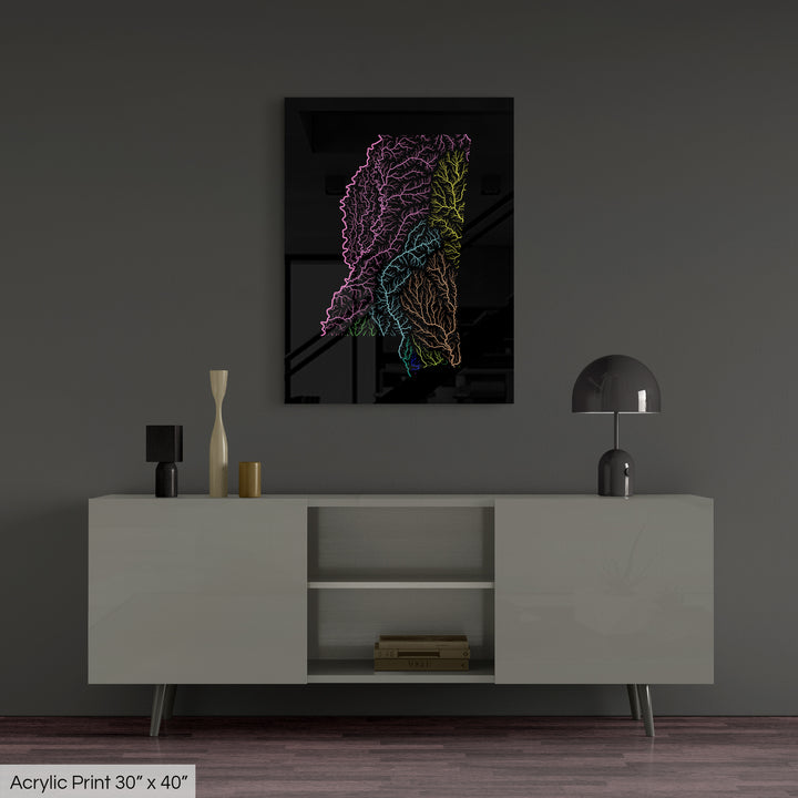 Mississippi - River basin map, rainbow colours - Wall Art