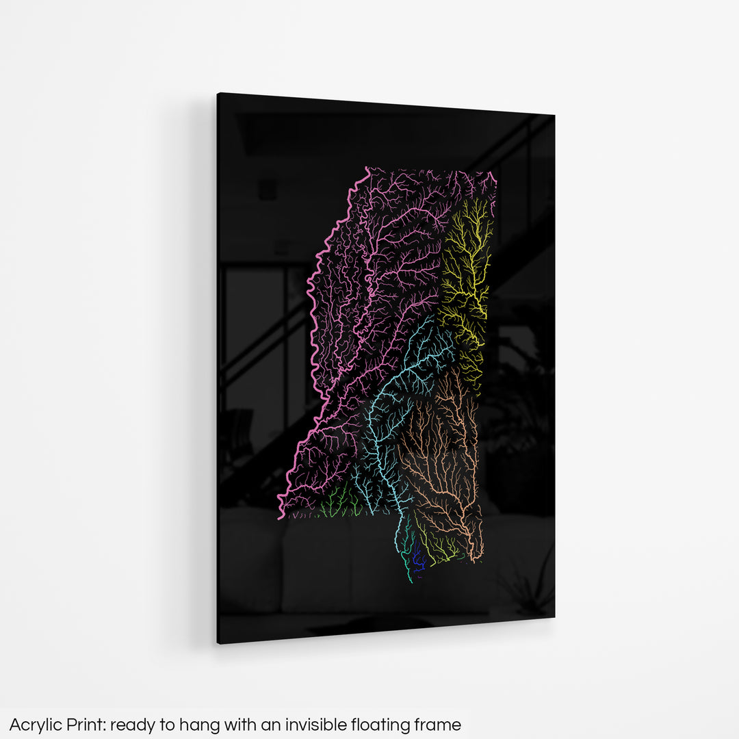 Mississippi - River basin map, rainbow colours - Wall Art
