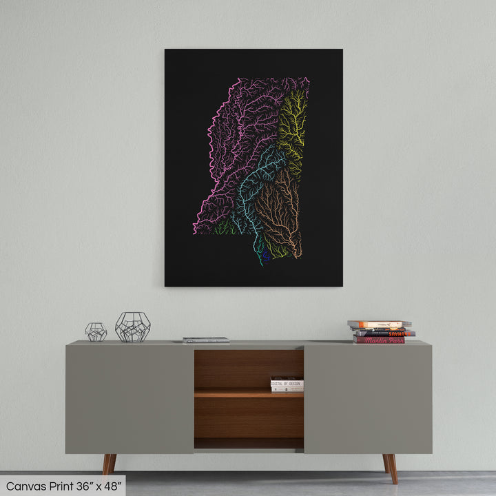 Mississippi - River basin map, rainbow colours - Wall Art