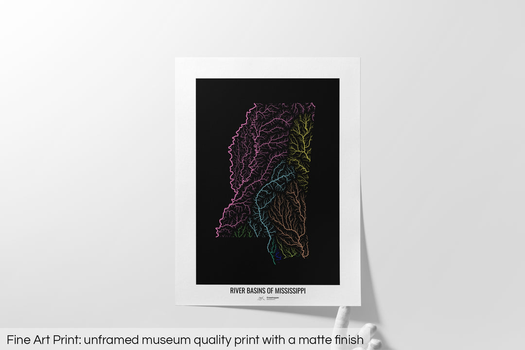 Mississippi - River basin map, rainbow colours - Wall Art
