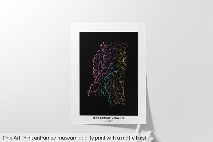 Mississippi - River basin map, rainbow colours - Wall Art