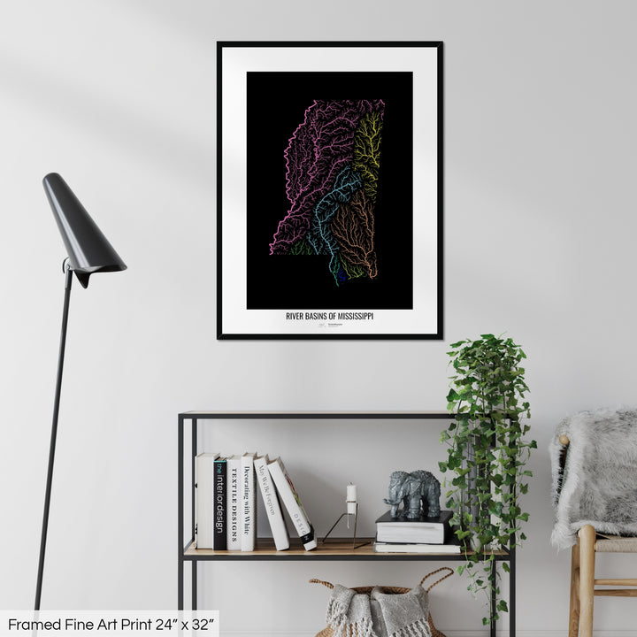 Mississippi - River basin map, rainbow colours - Wall Art