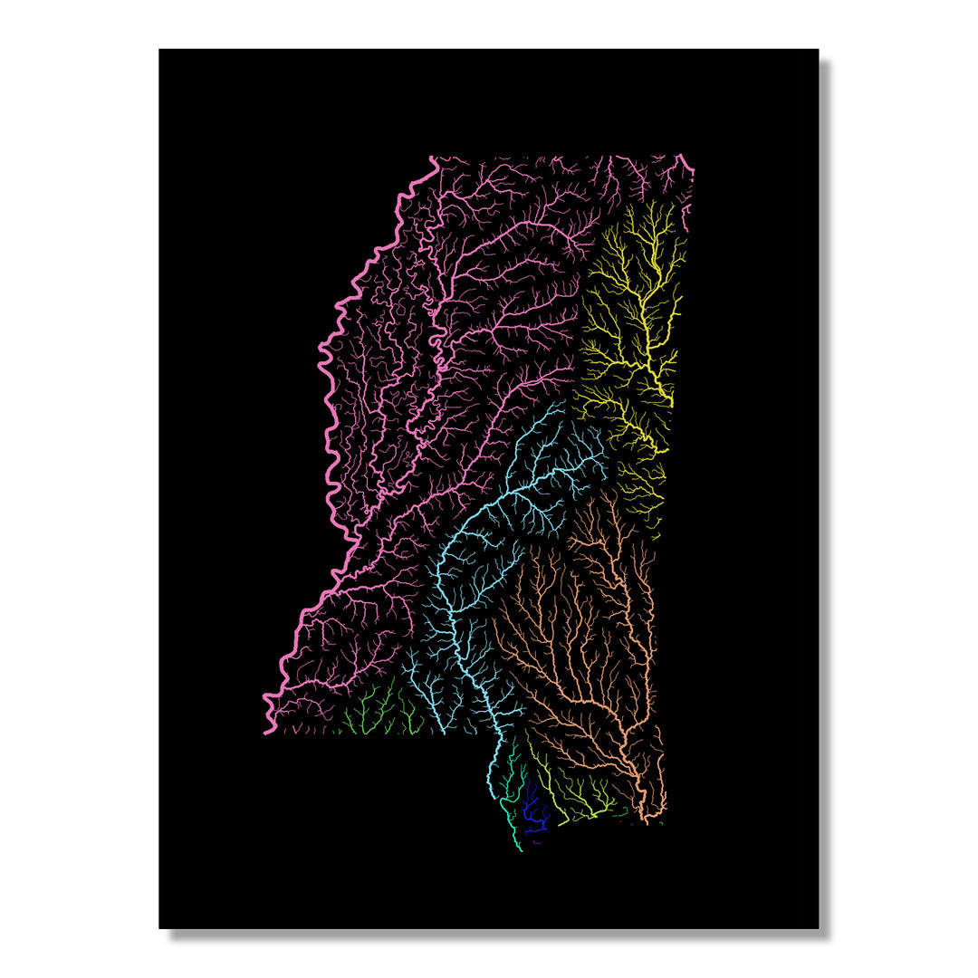 Mississippi - River basin map, rainbow colours - Wall Art