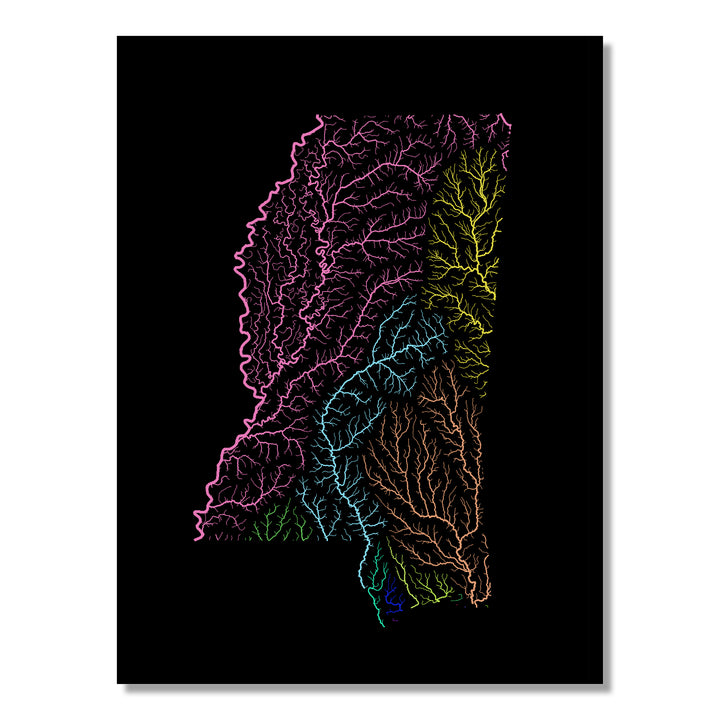Mississippi - River basin map, rainbow colours - Wall Art