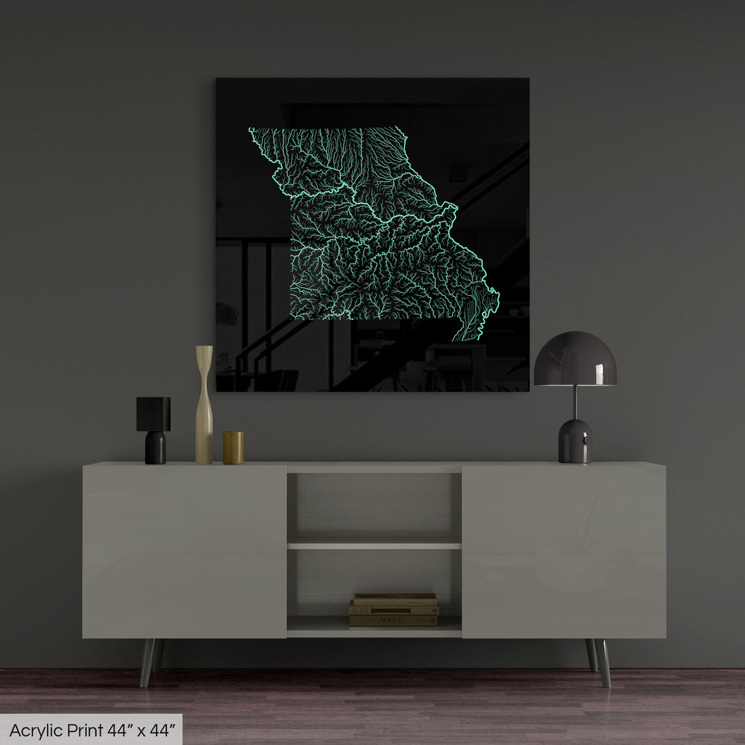 Missouri - River basin map, pastel colours - Wall Art