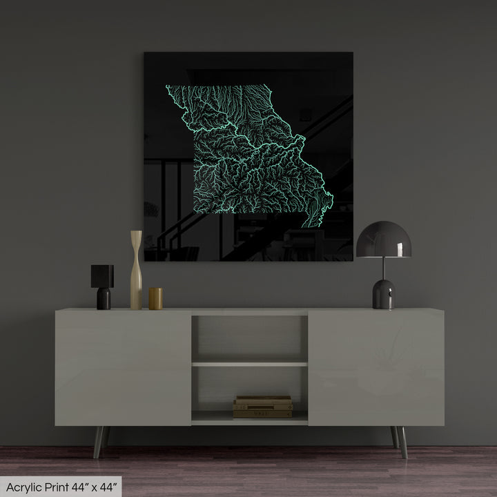 Missouri - River basin map, pastel colours - Wall Art