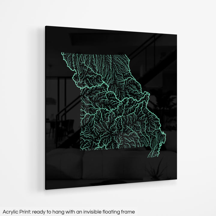 Missouri - River basin map, pastel colours - Wall Art