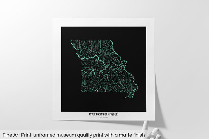 Missouri - River basin map, pastel colours - Wall Art