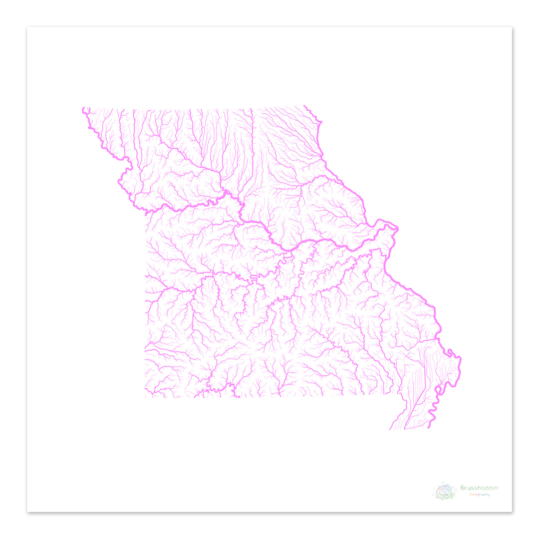 River basin map of Missouri, pastel colours on white - Fine Art Print