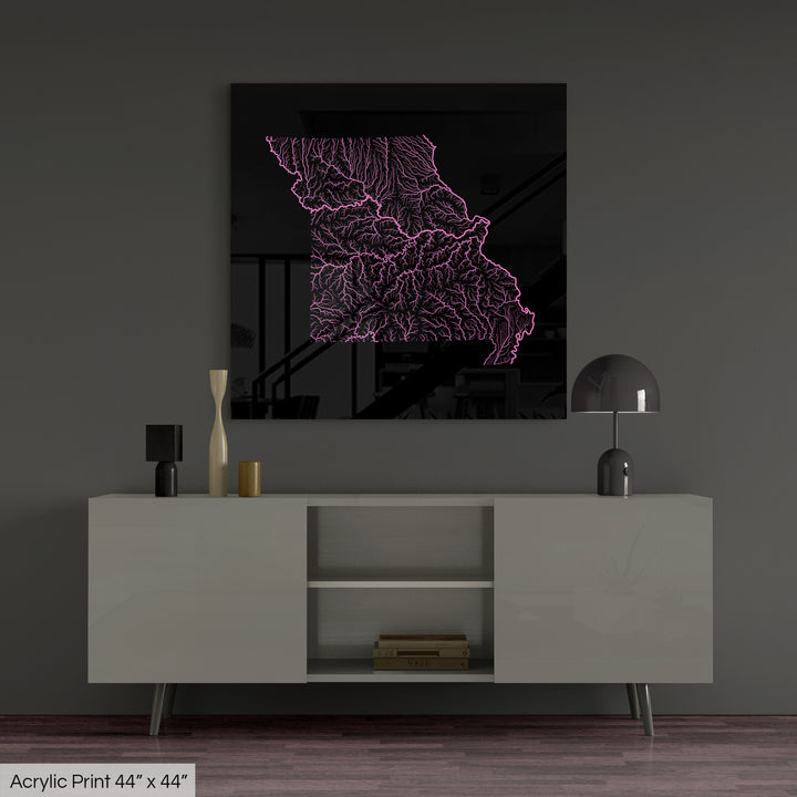 Missouri - River basin map, rainbow colours - Wall Art