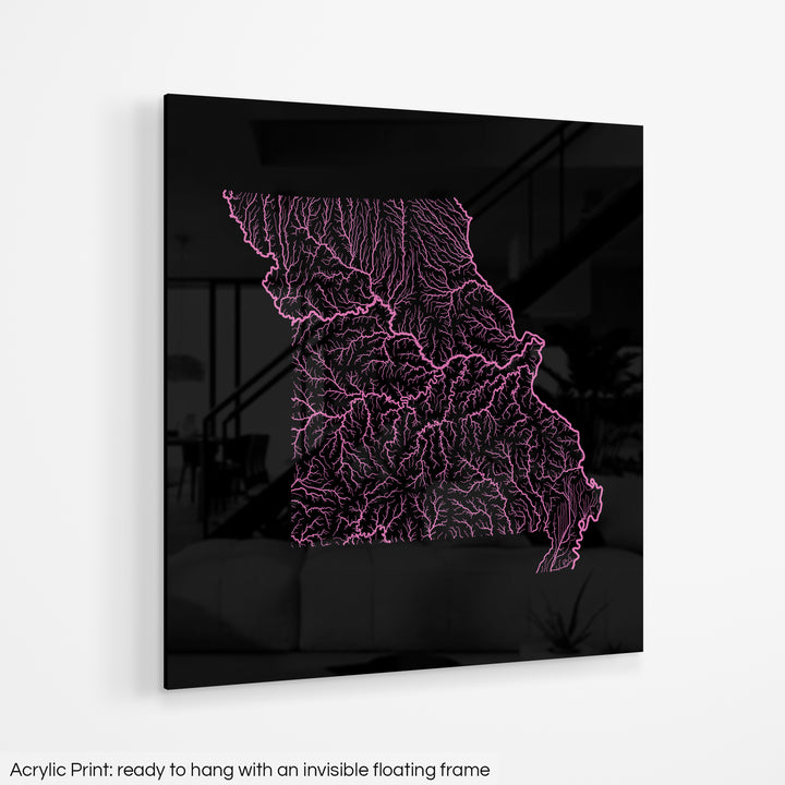 Missouri - River basin map, rainbow colours - Wall Art