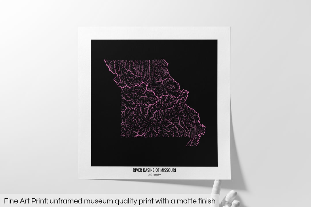 Missouri - River basin map, rainbow colours - Wall Art