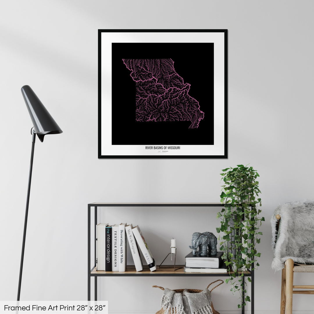 Missouri - River basin map, rainbow colours - Wall Art