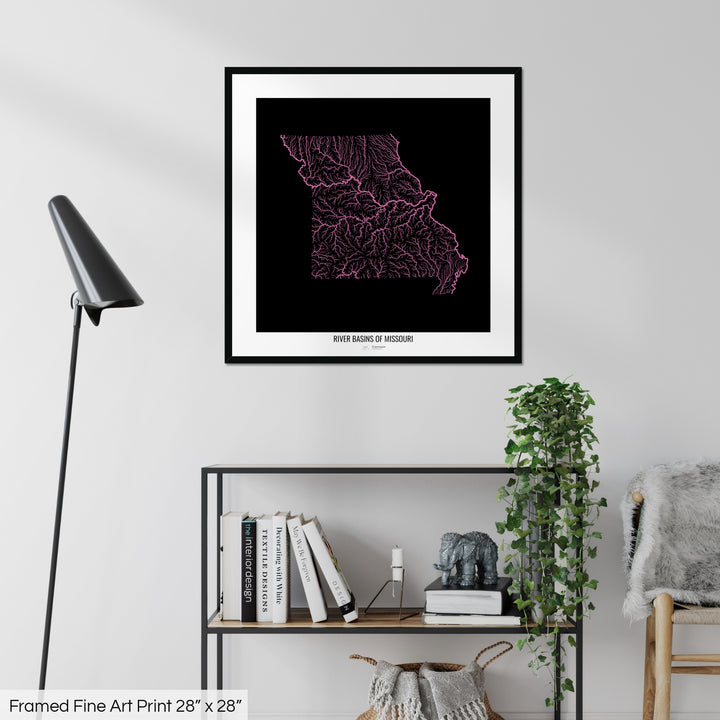 Missouri - River basin map, rainbow colours - Wall Art