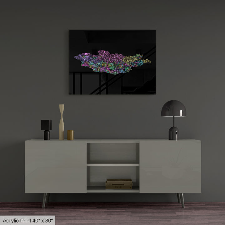 Mongolia - River basin map, pastel colours - Wall Art