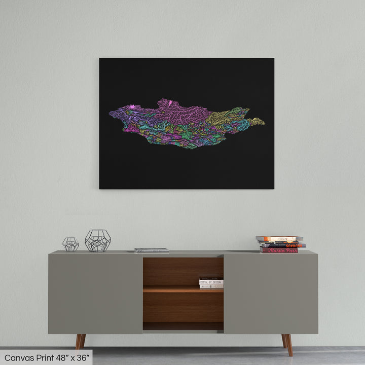 Mongolia - River basin map, pastel colours - Wall Art