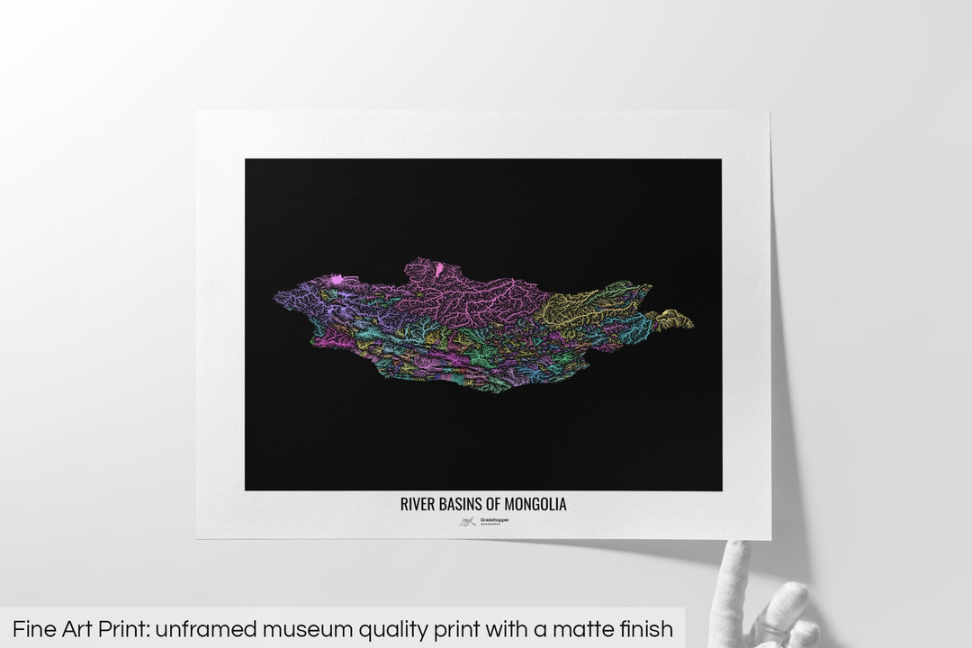 Mongolia - River basin map, pastel colours - Wall Art