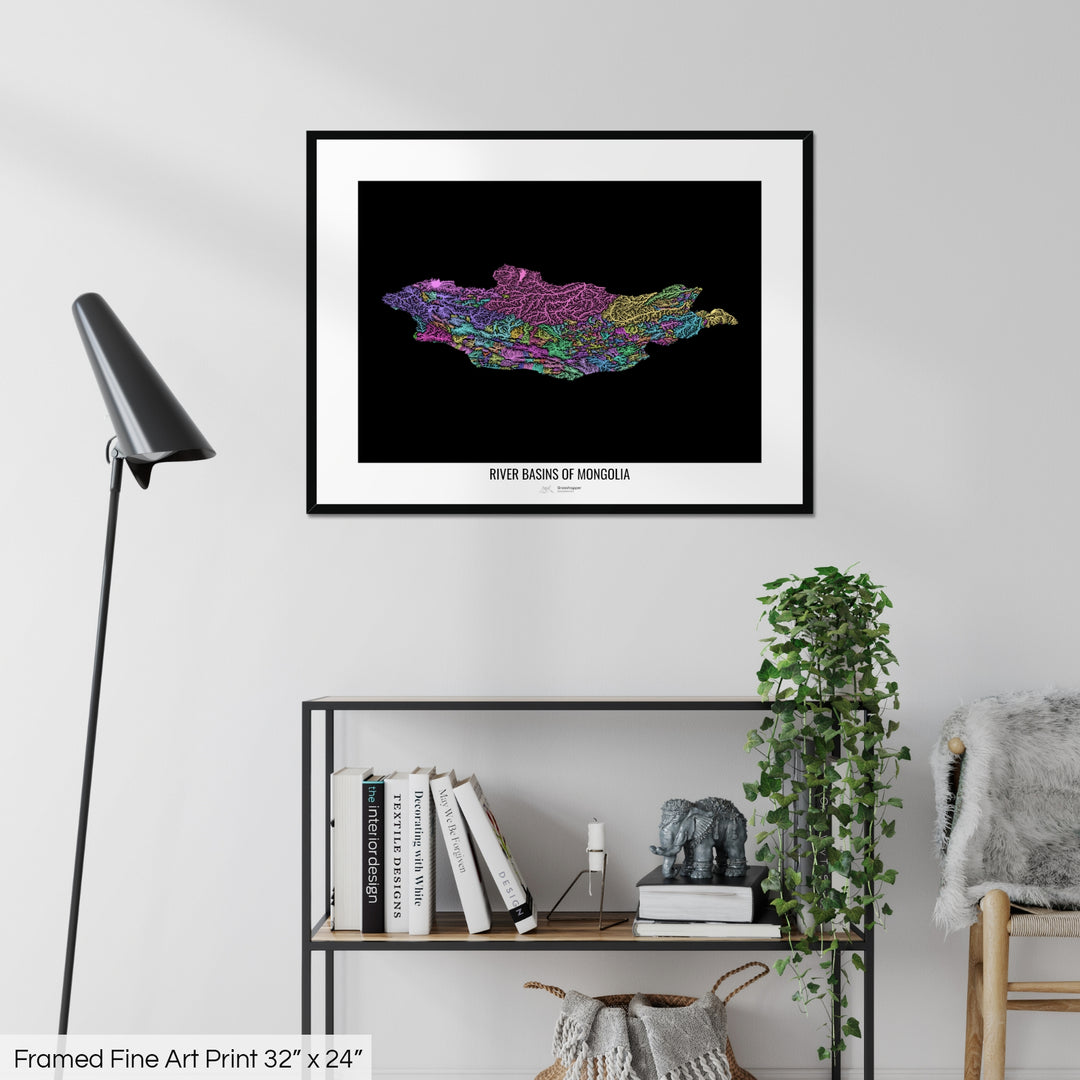 Mongolia - River basin map, pastel colours - Wall Art