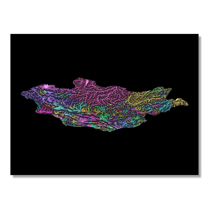 Mongolia - River basin map, pastel colours - Wall Art