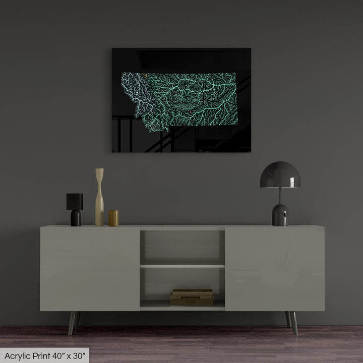 Montana - River basin map, pastel colours - Wall Art