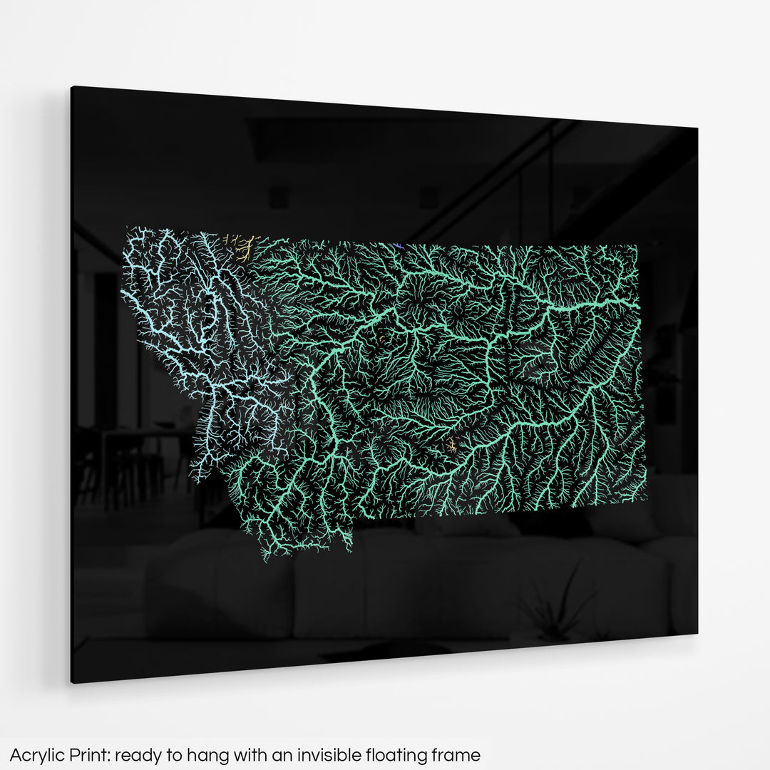 Montana - River basin map, pastel colours - Wall Art