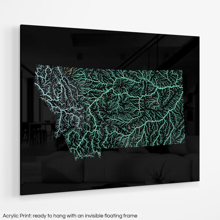 Montana - River basin map, pastel colours - Wall Art